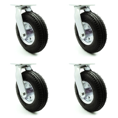 Service Caster 8 Inch Black Pneumatic Wheel Swivel Caster Set SCC-100S280-PNB-4